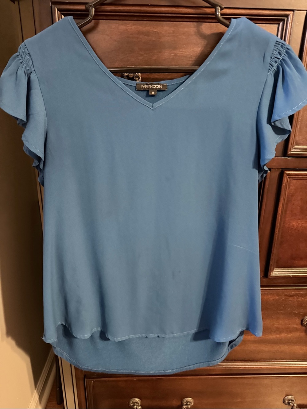 Papermoon Dusty Blue V-Neck Ruffle Sleeve Blouse